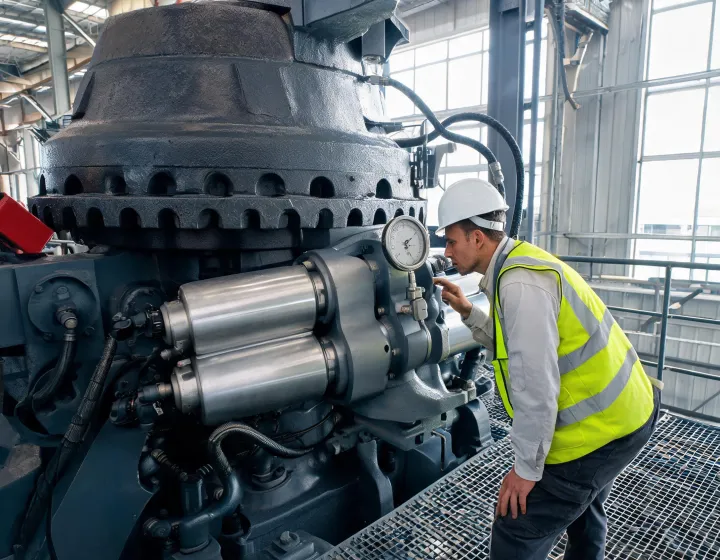 Cone crusher mantle and hydraulic CSS adjustment on plant deck